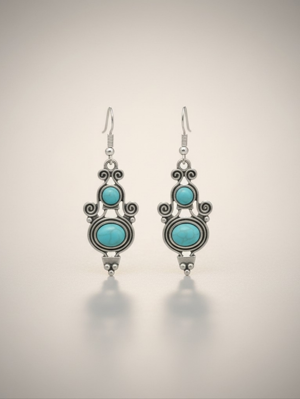 Silver Toned Turquoise Drop Earrings - Blue